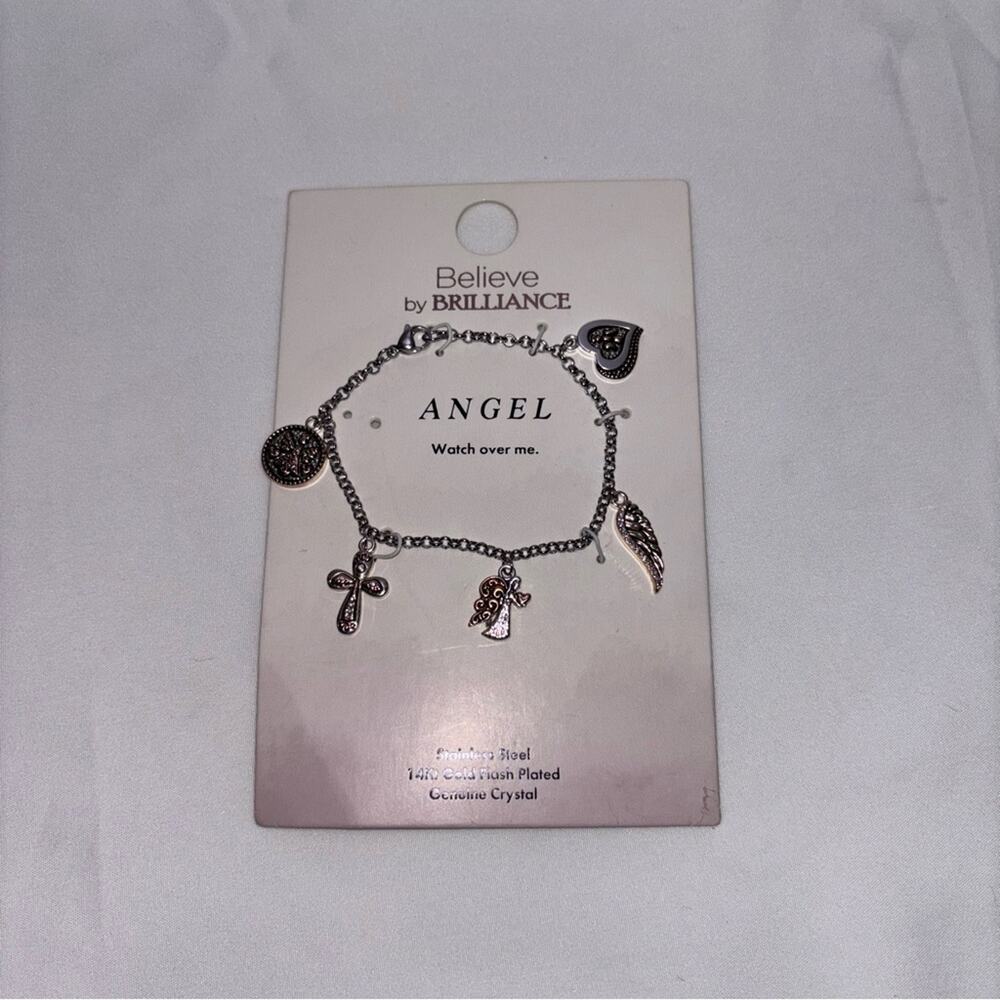 Believe by Brilliance Angel Watch Over Me Charm Bracelet 7.5”